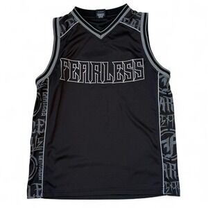 Vintage Fearless Black Jersey Tank Top Men's Size Medium Skater Grunge Punk Y2K